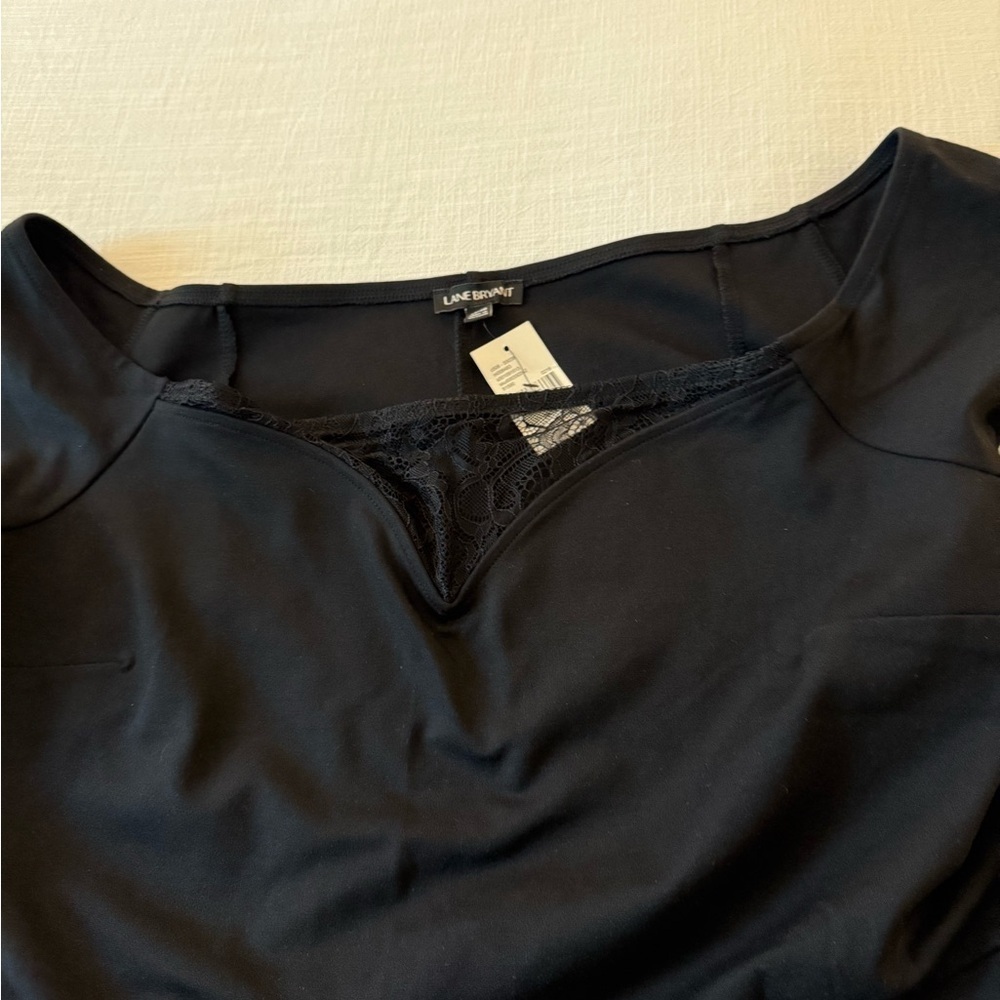 Black off the Shoulder Peplum with Lace Detail - Picture 3 of 7